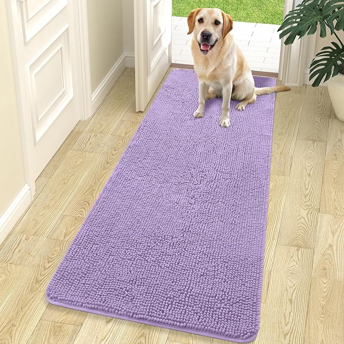 OLANLY Dog Door Mat for Muddy Paws 70x24, Absorbs Moisture and Dirt, Absorbent Non-Slip Washable Doormat, Quick Dry Chenille Mud Mat for Dogs, Entry Indoor Entryway Carpet for Inside Floor, Lavender by OLANLY