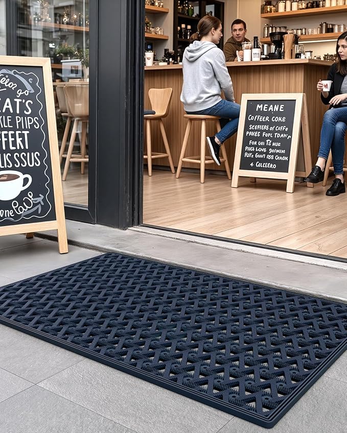 DEXI Front Door Mat Outside Entrance Rubber 19x30, Welcome Floor Doormat Heavy Duty Non Slip, Dirt Trapper Waterproof Exterior Entry Mats All Weather for Patio Entryway Drainage, Blue - Image 6