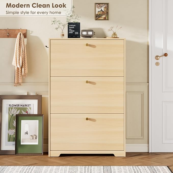 Nicetree Shoe Storage Cabinet, Slim Shoe Cabinet, Hidden Shoe Rack Cabinet, Shoe Storage Cabinet for Entryway, Hallway, Foryer, Natural Oak - Image 4