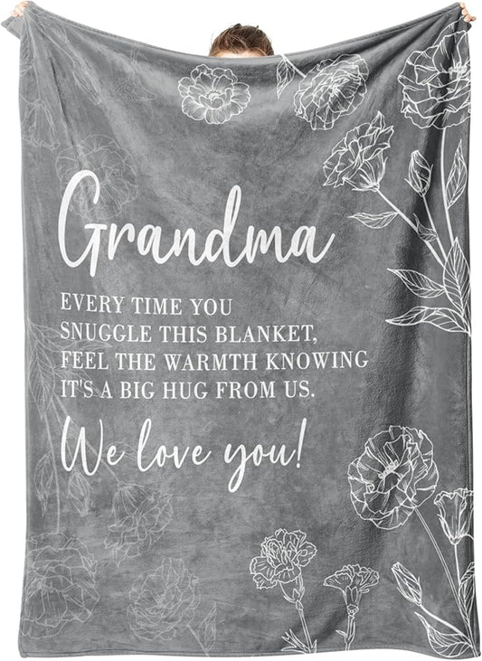 Mothers Day Grandma Gifts, Birthday Gifts for Grandma from Grandkids, to My Grandmother Soft Throw Blanket 50" x 60", Grey