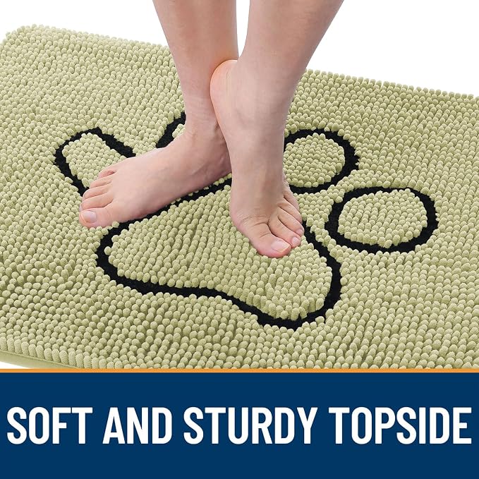 OLANLY Dog Door Mat for Muddy Paws 30x20, Paw Print Design, Absorbs Moisture and Dirt, Absorbent Non-Slip Washable Doormat, Quick Dry Chenille Mud Mat for Dogs, Entry Indoor Entryway Carpet, Vanilla - Image 4
