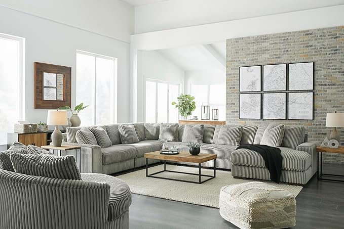 Signature Design by Ashley Lindyn Contemporary Oversized Accent Chair with 360-Degree Swivel, Feather Blend Throw Pillows, Corded Fabric, Gray