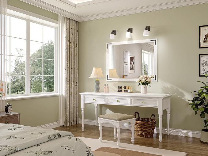 White Farmhouse Bathroom Mirror, 40x30 Inch White Wooded Framed Vanity Mirror for Wall, Rectangular Rustic Wall Decor Mirrors for Entryway Living Room Bedroom - Image 2