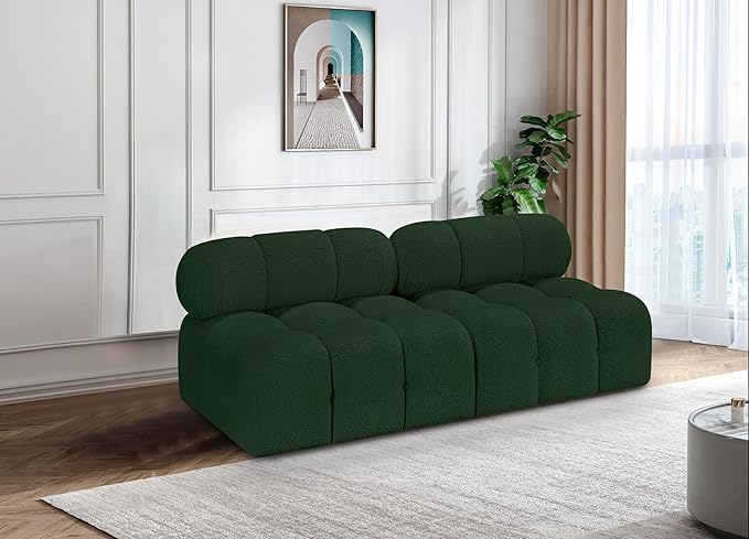 Meridian Furniture 611Green-S68B Ames Collection Modern | Contemporary Modular Sofa with Rich Green Boucle Fabric, Modular to Create Infinite Configurations, 68" W x 34" D x 28" H, Green