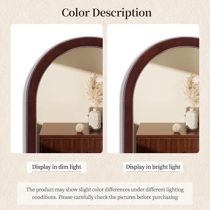 Arched Mirror 24 x 36 Inch,Dark Walnut Brown Wood Rustic Bathroom Tempered Wall Mirror with Wood Frame,Round Corner Arch Farmhouse Wooden Vanity Mirror for Living Room,Entryway or Bedroom - Image 7