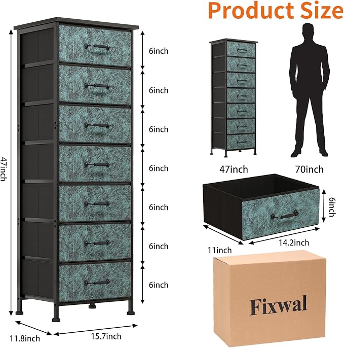 Fixwal Tall Dresser for Bedroom, Storage Dresser Organizer with 7 Fabric Drawers, Nightstand Furniture in Closet, Entryway, Hallway, Vintage Green - Image 2