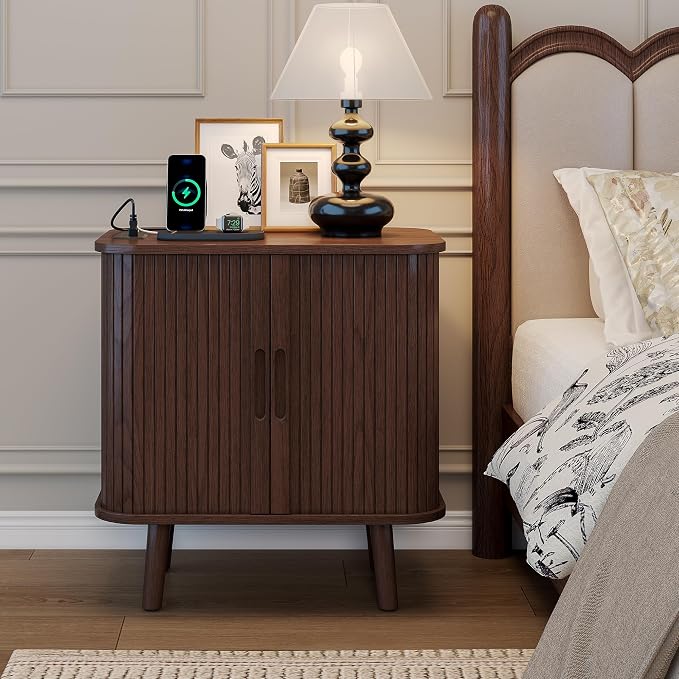 Alohappy 22.4" W Nightstands Set of 2, Mid Century Night Stands with Charging Station, Large Bedside Table with Drawers & Storage Shelf for Bedroom, Modern End Table Side Table for Home(Walnut, 2pcs) - Image 6