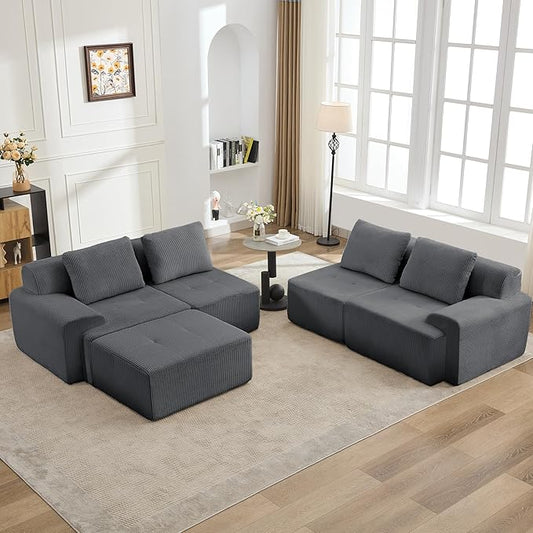 KIGOTY Modular Sectional Sofa Set, 5 PCS Comfy Cloud Sectional Couch with Deep Seat, Sleeper Sofa Bed with Ottoman, Modern Boneless Couch for Living Room, No Assembly Required,Grey