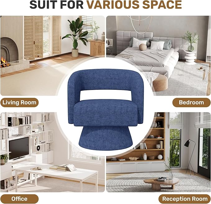 Nebuaegis Swivel Accent Chair, Modern Comfy Chenille Barrel Chairs, Oversized Upholstered Round Arm Chair for Living Room, Bedroom, Reading Room, Blue, 1 PCS