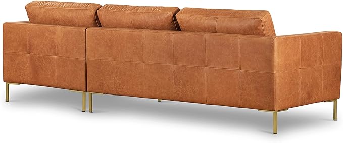 Poly & BARK Calle Right-Facing Sectional in Full-Grain Pure-Aniline Italian Tanned Leather in Cognac Tan and Brass Legs