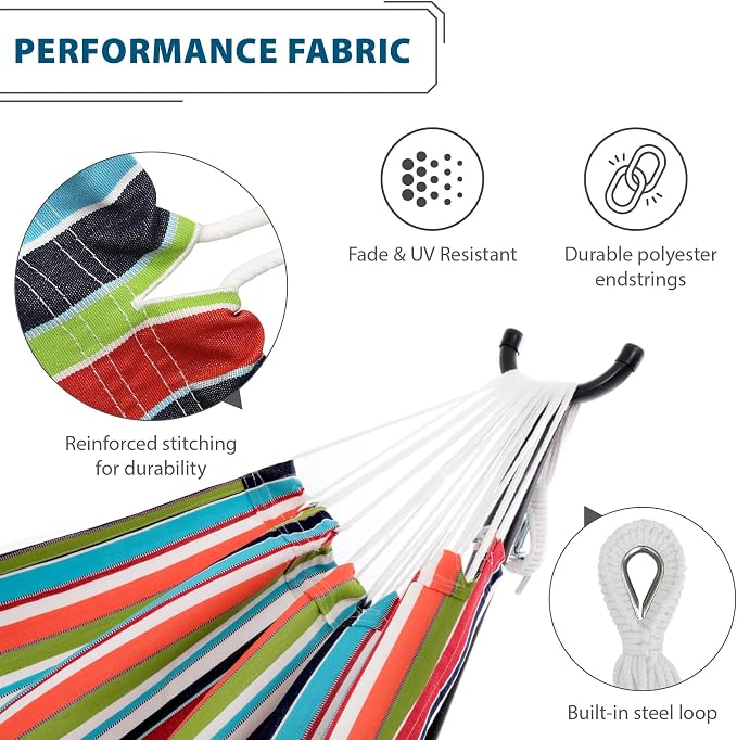 Vivere Double Sunbrella Hammock with Space-Saving Steel Stand, Heavy-Duty Portable Outdoor Hammock Set for Backyard, Patio, or Travel, Confetti - Image 2