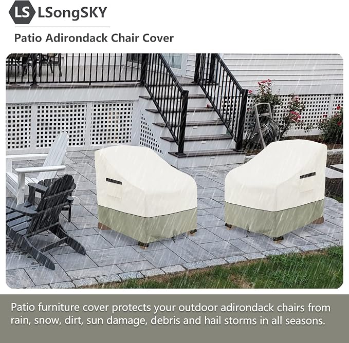 Patio Adirondack Chair Cover 2 Pack,Waterproof Heavy Duty Outdoor Chair Covers,Patio Adirondack Chair Cover for Outdoor Chair(30W x 34 D x 36 H inches),White&Grayish Green - Image 5