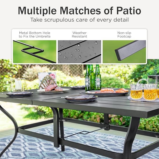 PHI VILLA 7 PCS Patio Dining Set, Outdoor Table & Chairs Set with Large Metal Table & 6 High Back Padded Outdoor Swivel Armerest Chairs, Patio Dining Furniture Set for Patio, Lawn, Garden, Porch - Image 8