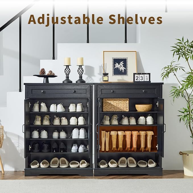 SOOWERY Shoe Cabinet with Drawer, Farmhouse Shoe Storage Cabinet with Doors, 5 Tiers Narrow Shoe Organizer for Entryway, Foyer, Hallway, Black - Image 6