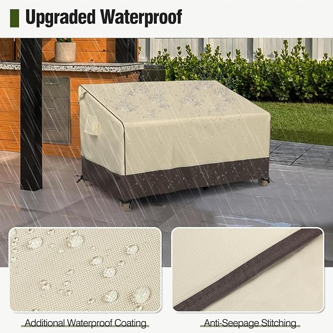 MR. COVER 3-Seater Outdoor Couch Cover Waterproof, 90 Inch Patio Furniture Covers Waterproof with All Weather Protection, Heavy Duty Outdoor Sofa Covers with Air Vent and Handles, Brown & Khaki - Image 4