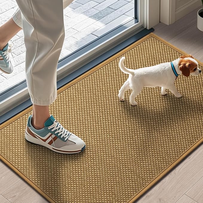 LEKEEPGO Door Mat 17"x29", Low-Profile Door Mat Indoor Entrance, Non Slip Rubber Backing Front Indoor Door Mats, Washable Absorbent Entry Doormat Inside Door Mats Resist Dirt Entryway Mat, Light Brown by LEKEEPGO