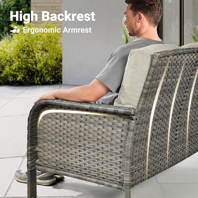 ovios 4-Piece Patio Furniture Set, Outdoor Wicker Sofa with Chairs Coffee Table, High Back Rattan Couch Loveseat with Comfy Cushions for Porch Yard Deck, Beige