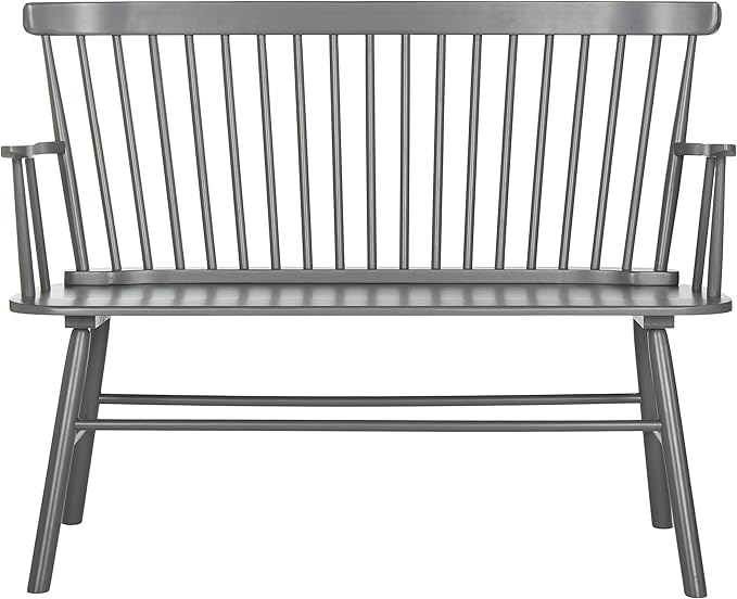 SAFAVIEH Home Collection – Addison Grey Solid Wood Spindle Back Loveseat Bench, Farmhouse Settee for Entryway Living Room or Dining Area (AMH8513C)