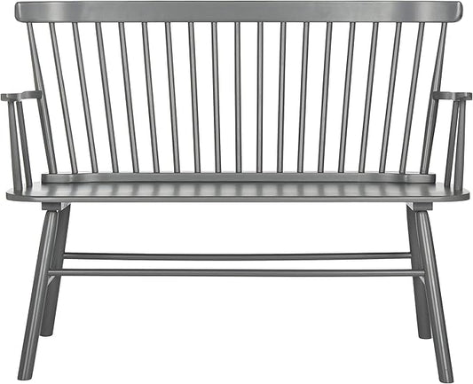SAFAVIEH Home Collection – Addison Grey Solid Wood Spindle Back Loveseat Bench, Farmhouse Settee for Entryway Living Room or Dining Area (AMH8513C)