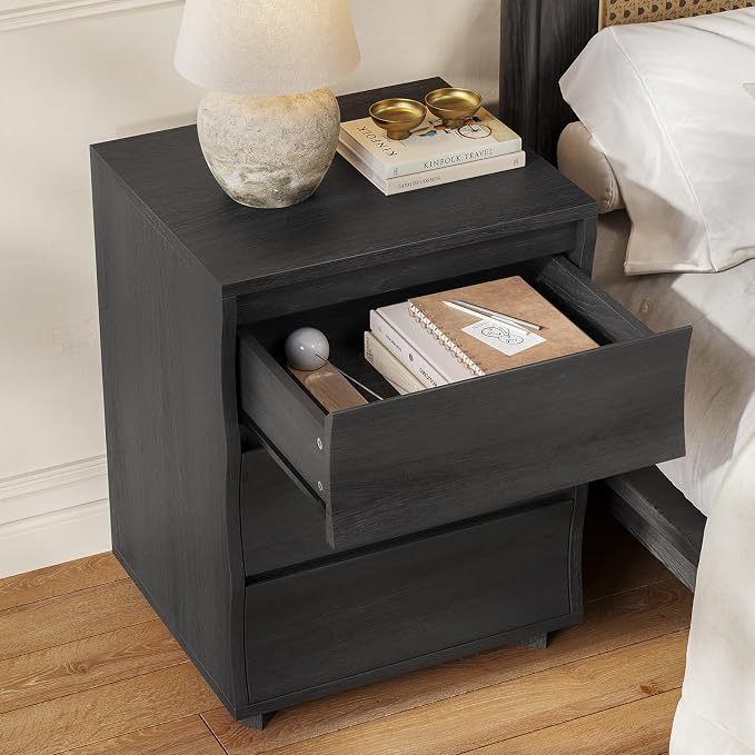 Black Nightstand Set of 2, Night Stand with 3 Drawers, Modern Nightstand with Large Storage, Silent Slides, Wooden End Side Table, Bedside Table with 3 Drawers for Bedroom - Image 7