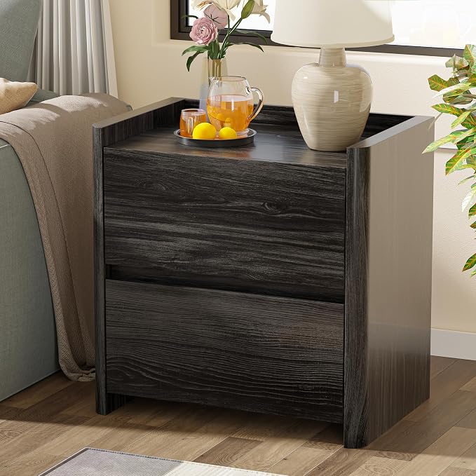 Nightstand with 2 Storage Drawer, Modern End Table for Bedroom with Cut-Out Handle, Large Night Stands for Bedroom, Home Office, Set of 2, Dark Grey - Image 6
