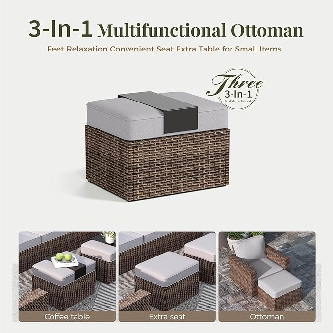 Patio Furniture Set, 6 Pieces Outdoor Furniture Sets, Wicker Conversation Set with Swivel Rocker Chairs, Ottomans and 47'' Coffe Table, High Back Conversation Set for Garden Pool Porch, Grey