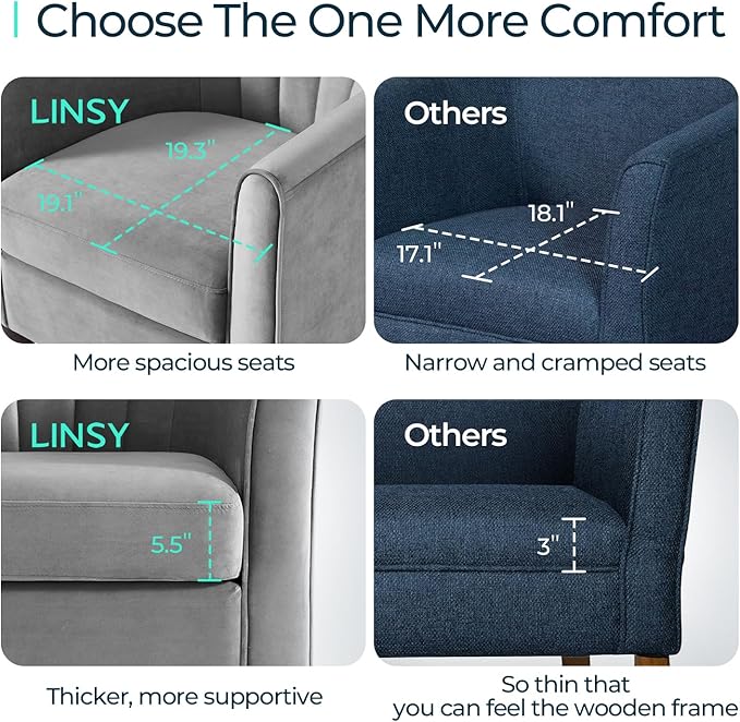 LINSY Accent Chair with Ottoman, Modern Barrel Chair Comfy Armchair Reading Chair with Footrest, Round Arms Chair for Living Room Bedroom Reading Room, Velvet, Light Grey