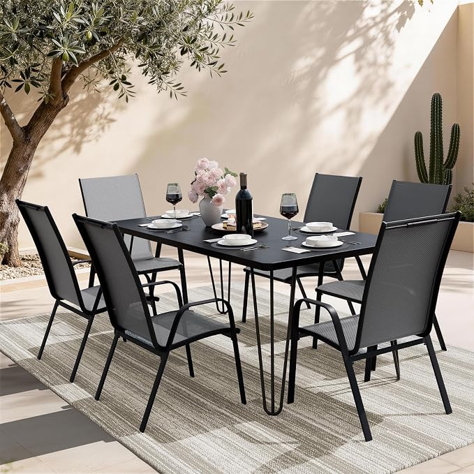 JEAREY Patio Dining Chairs Set of 6, Outdoor Stackable Dining Furniture Set, All Weather Dining Set for Lawn, Garden, Backyard, Poolside, Grey - Image 2
