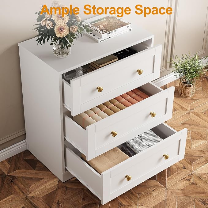 RoyalCraft White 3 Drawer Dresser, Small Dresser for Bedroom, Wood Nightstand with Drawers, Modern Chest of Drawers for Closet, Living Room, Entryway - Image 3