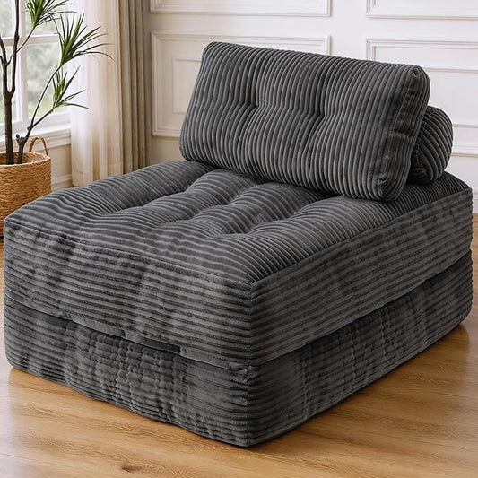Folding Sofa Bed, Convertible Sleeper Chair with Pillow & Handle, Foldable Mattress Futon Chair Bed Lounge with Back Support, Comfy Floor Sofa for Living Room Bedroom, Grey, Single