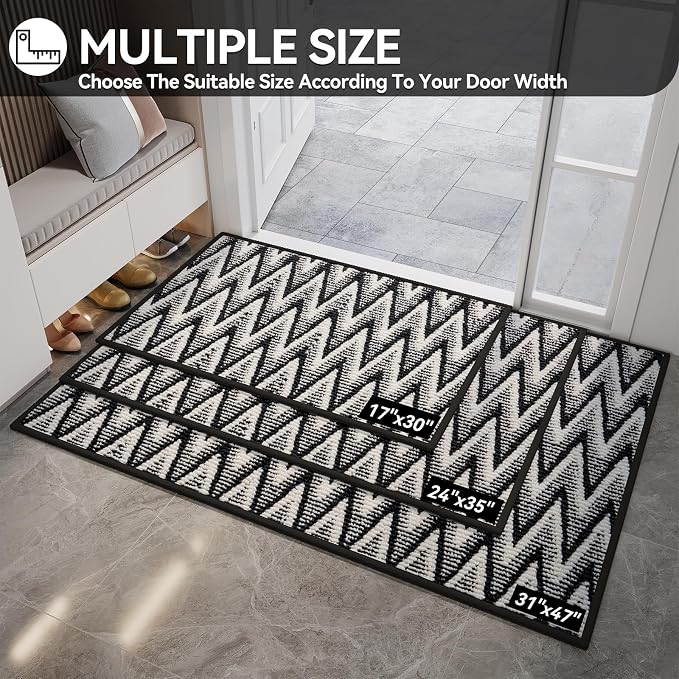 Indoor Door Mat 24x35, Dirt Resistant & Absorbent Doormat for Entryway Inside, Non-Slip Rubber Backing Front Door Mat Indoor Entrance, Low-Profile, Washable, Black - Image 2