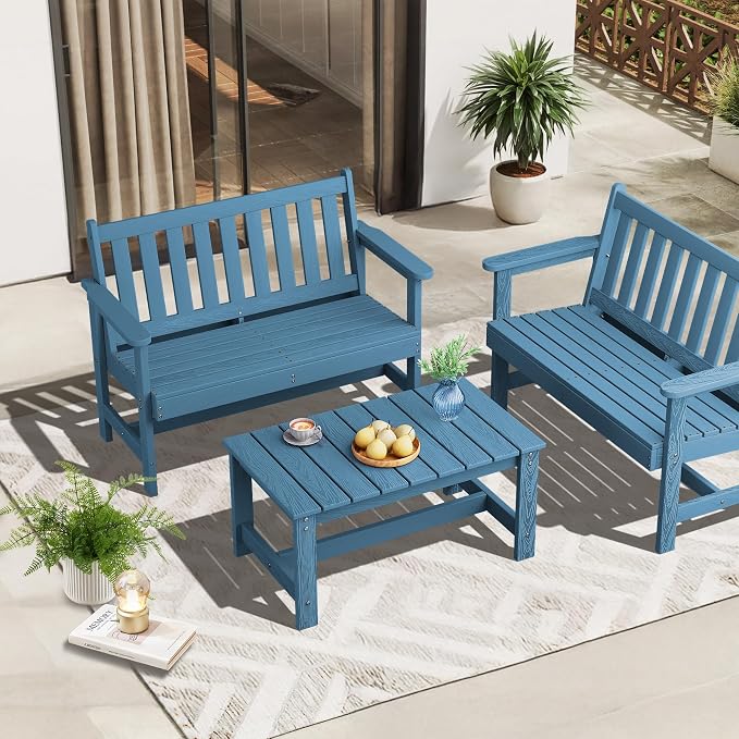 SERWALL Rectangle Outdoor Coffee Table, HDPE Patio Coffee Table, Navy - Image 9