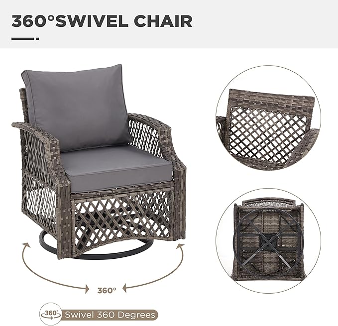 HOMREST 7 Piece Patio Furniture Set, Wicker Outdoor Conversation Set with Swivel Chairs, 2 Ottomans, Storage Coffee Table, Rattan Outdoor Sectional Sofa for Deck Backyard Porch （7 Seats, Gray）