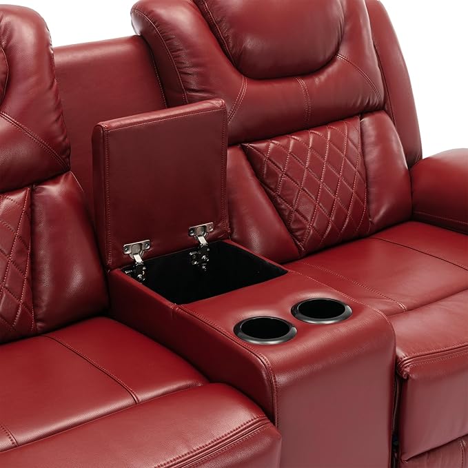 ERYE 73-Inch Oversized Manual Reclining Sofa with LED Strip and Cupholders for Living Room Home Theater, Multifunctional Faux Leather Loveseat Manual Recliner Couches | Storage Console