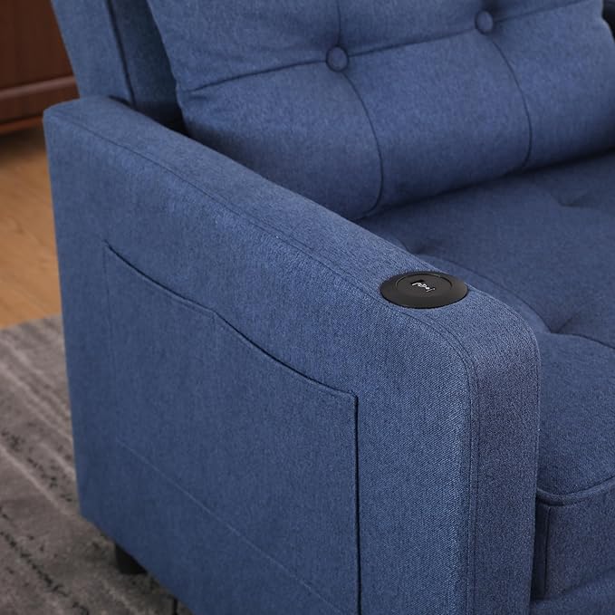 Ball & Cast 3 in 1 Sleeper Sofa Bed,Convertible Pull Out Couch with USB Ports and Side Pocket,Single Sofa Chair W/Adjustable Backrest,Futon Chaise Lounge for Living Room,Apartment,Blue,31"