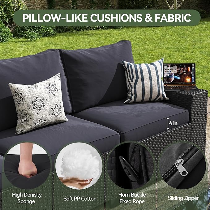 Aoxun Patio Furniture Set, 12 Pcs Outdoor Patio Furniture Sets with 4 in Thicken Cushion, Widen Armrests Wicker Outdoor Sectional for Backyard (Waterproof Cover Include)