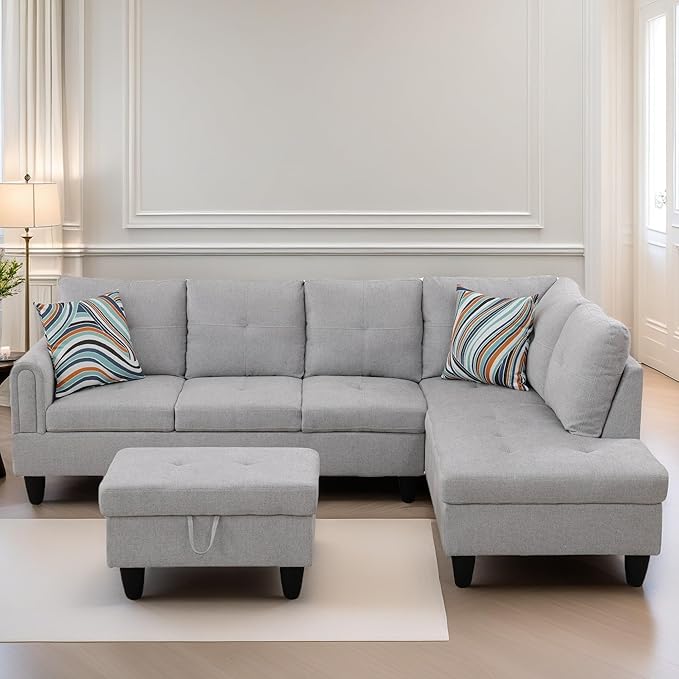 FONTOI L Shaped Sectional Couches for Living Room, Modern Modular Sectional Sofa with Ottoman Storage, Comfy L Shaped Couch with Chaise for Bedroom Apartment Furniture, Gray