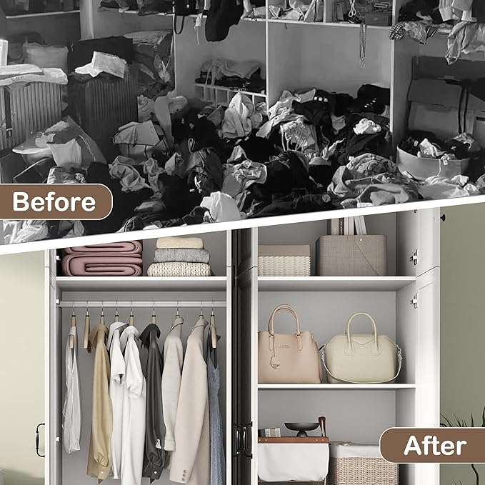 White Armoire Wardrobe Closet: 88" Extra Tall Wardrobe Cabinet with 4 Drawers, Large Wood Armoire Closet with 4 Doors, Modern Bedroom Armoires with Top Cabinet