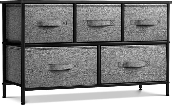 Sorbus Dresser with 5 Drawers - Storage Chest Organizer Unit with Steel Frame, Wood Top, Easy Pull Fabric Bins - Long Wide TV Stand for Bedroom Furniture, Hallway, Closet & Office Organization - Image 7