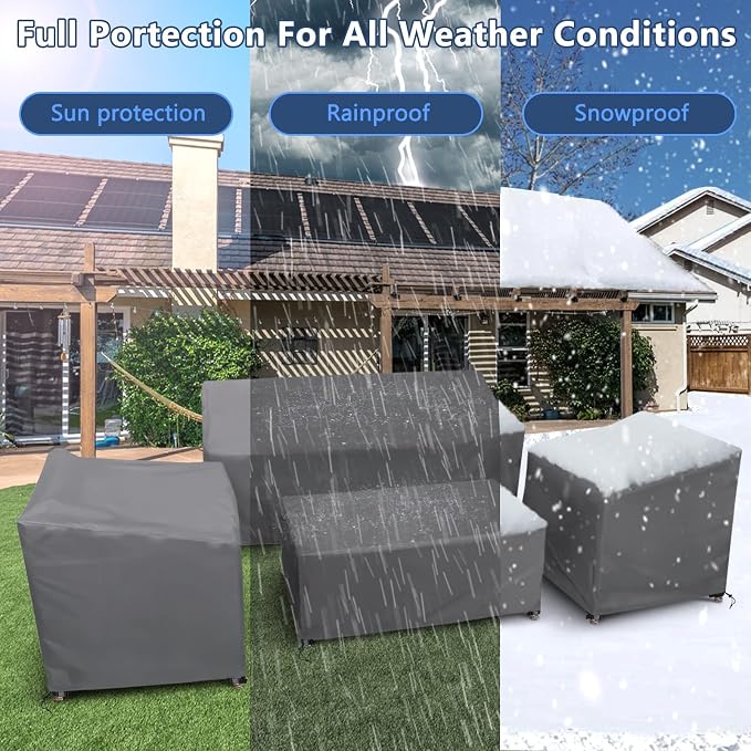 STARTWO Patio Furniture Covers, 4 Piece Heavy Duty Waterproof Outdoor Furniture Cover with Windproof Buckle Strap, for Lawn Rattan Wicker Couch Chair Set, Grey - Image 6
