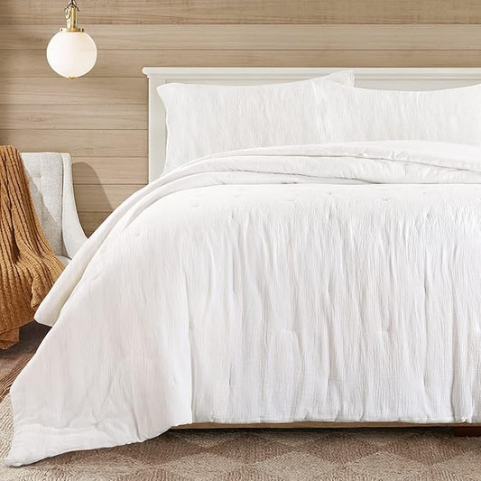 Hombys 100% Cotton Muslin Oversized King 120x120, Lightweight and Breathable Down Alternative, Soft Gauze Summer Bed Comforter, Off White Reversible Fluffy Duvet Insert