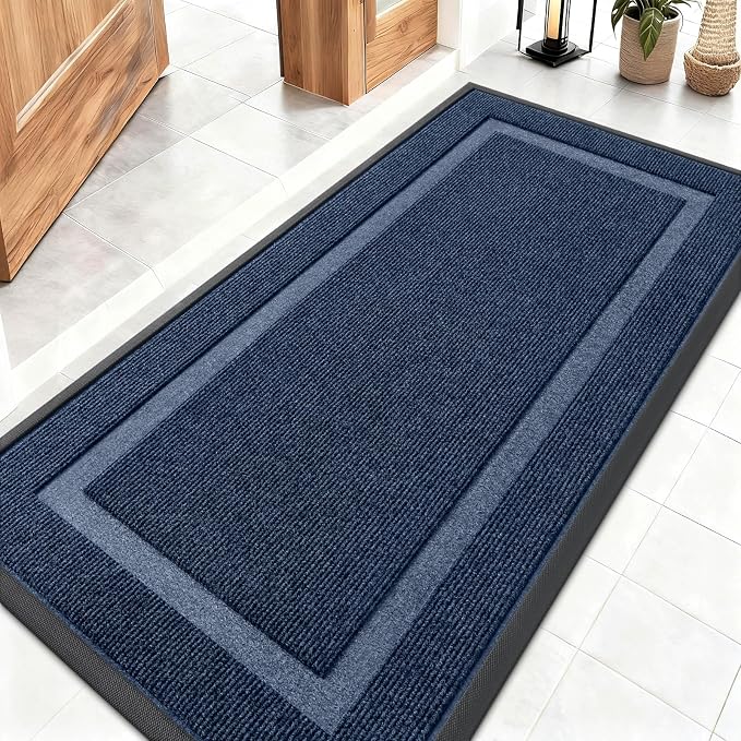 OLANLY Front Door Mat Indoor Outdoor Entrance, Waterproof All-Season, All-Weather Doormat, Sturdy Natural Rubber, Fade Resistant, Low Profile, Easy Clean Patio Porch Entryway Mat, 47x23, Blue by OLANLY