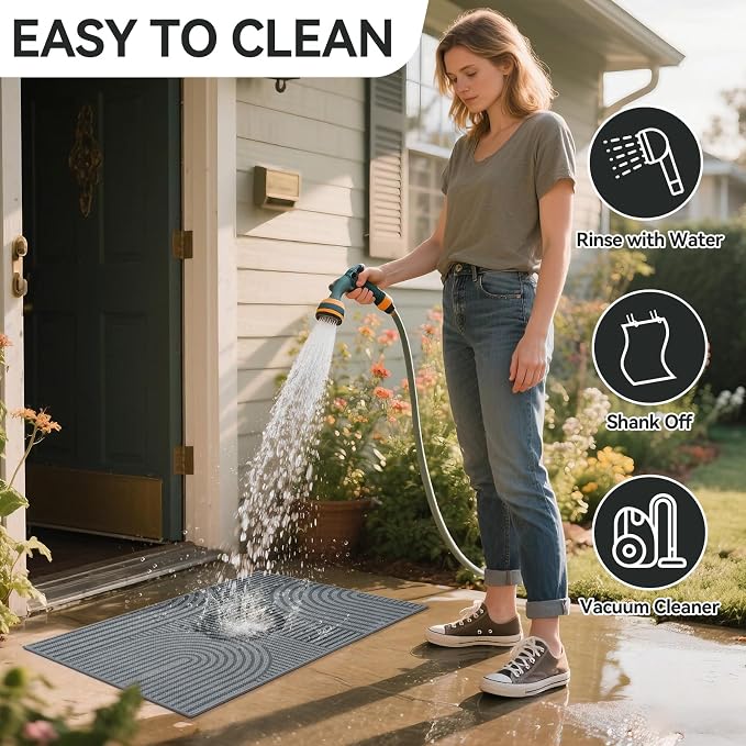 Front Door Mat 17''x30'', Absorbent Dirt Resist Washable Non Slip Low-Profile Indoor Doormat, Easy Clean Welcome Entryway Door Mats, Grey - Image 7