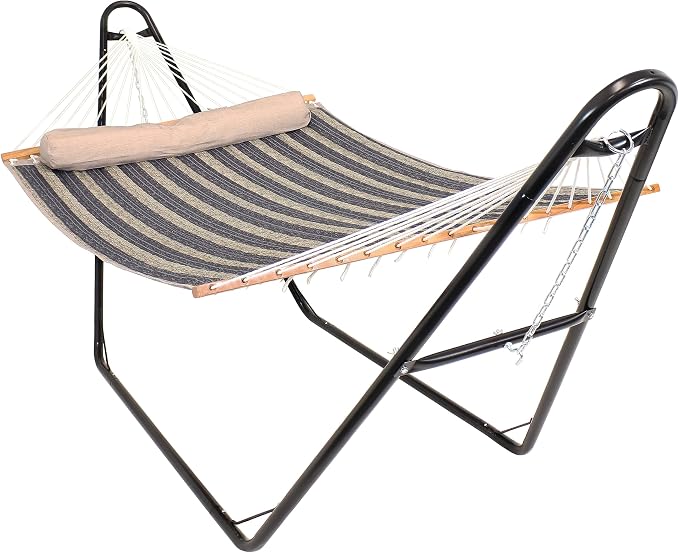 Sunnydaze Double Quilted Fabric Hammock with Universal Steel Stand - 450-Pound Capacity - Black Stand - Mountainside by SunnydazeDecor