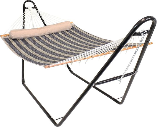 Sunnydaze Double Quilted Fabric Hammock with Universal Steel Stand - 450-Pound Capacity - Black Stand - Mountainside by SunnydazeDecor