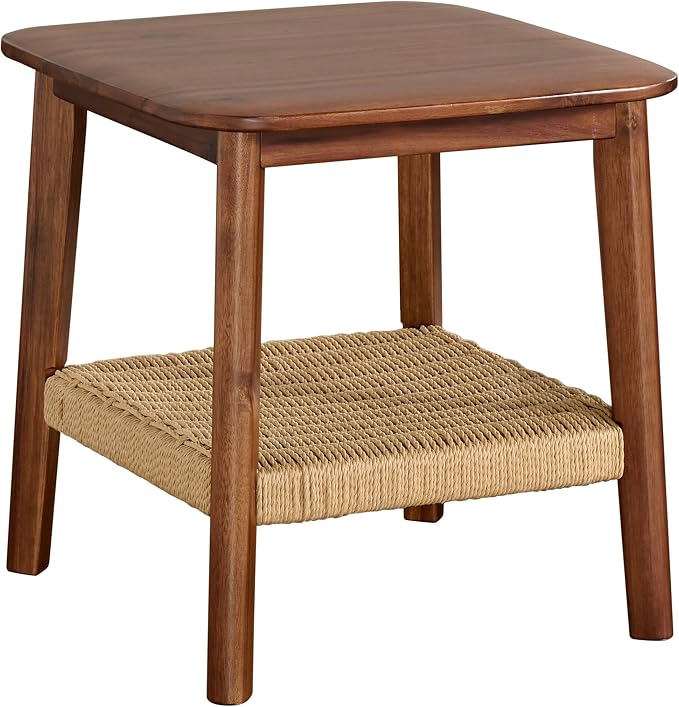Alaterre Furniture Calais 2-Tier Solid Wood End Table with Woven Storage Shelf – Mid Century Modern Nightstand or Side Table for Living Room, or Bedroom (Chestnut) - Image 8