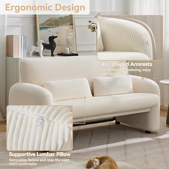 WUTUTUEE Corduroy Accent Living Room Sets, Modern Upholstered Love Seat with 2 Accent Chairs, Wide Comfy Leisure Chair Sets for Bedroom, Office, White