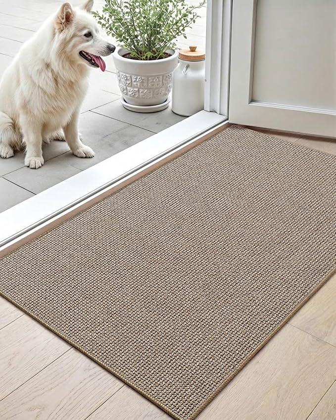 Color&Geometry Thin Front Door Mat Indoor Entrance Non Slip Rubber Backed, 24"x36" Indoor Door Mats for Entryway, Dirt Trapper Double Doormat, Washable Front Door Rugs, Dark Beige by COLORG