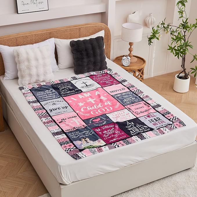 Christian Gifts for Women, Birthday Gift for Women, I Am a Child of God Blanket, Inspirational Gifts for Christians Sister, Friend, Daughter, Mom, Baptism Gifts for Girl Throw Blankets 80''x60'' Pink