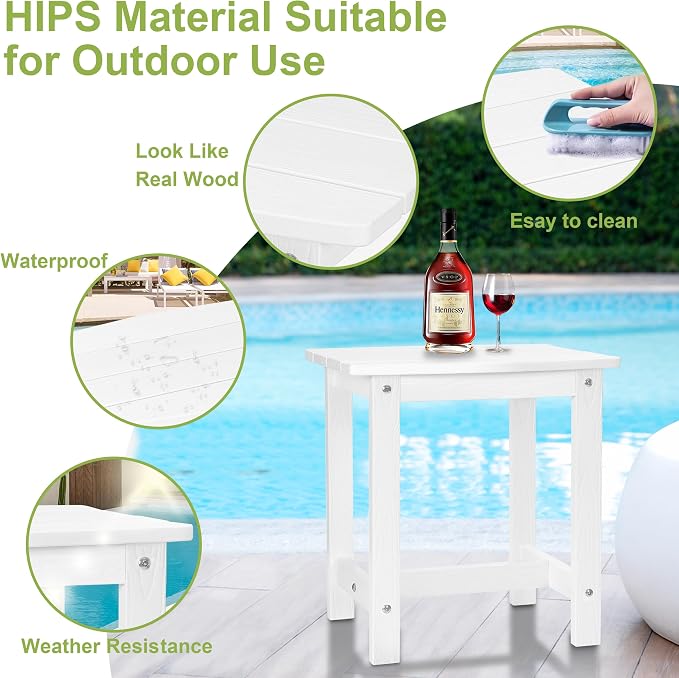 Y&M Outdoor Side Table, HIPS Adirondack Small Single Table, Waterproof Square Outside Table, Balcony Modern End Tables for Patio, Pool, Beach, Porch, Deck, Indoor or Outdoor Use (White, 2 Pack) - Image 5